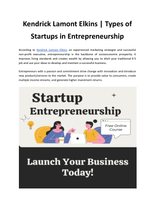 Kendrick Lamont Elkins | Types of Startups in Entrepreneurship