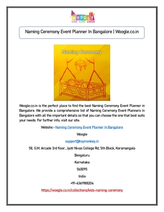 Naming Ceremony Event Planner In Bangalore | Woogle.co.in