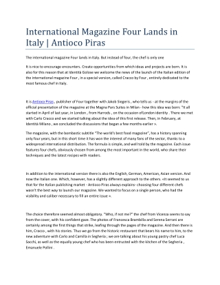 International Magazine Four Lands in Italy | Antioco Piras
