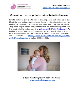 Consult a trusted private midwife in Melbourne