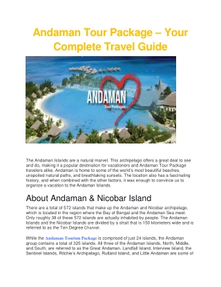 Andaman Tour Package – Your Complete Travel Guide