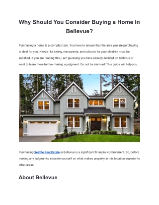 Things Consider Buying a Home In Bellevue