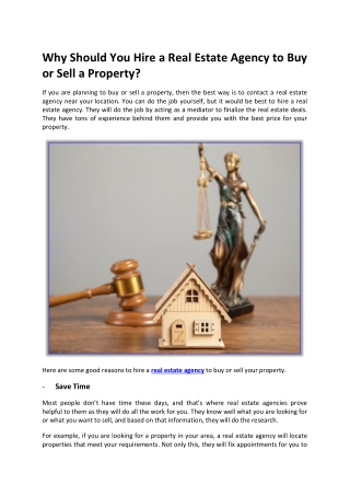 Why Should You Hire a Real Estate Agency to Buy or Sell a Property