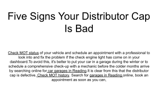 Five Signs Your Distributor Cap Is Bad