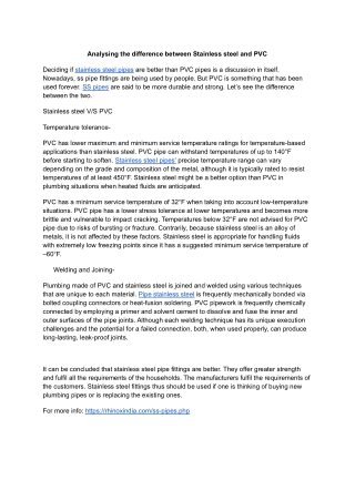 Analysing the difference between Stainless steel and PVC