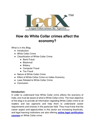 How do White Collar crimes affect the economy doc