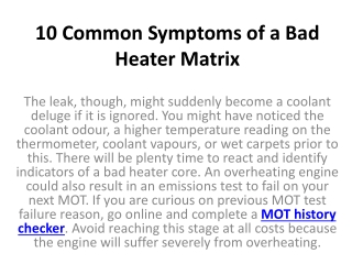 10 Common Symptoms of a Bad Heater Matrix