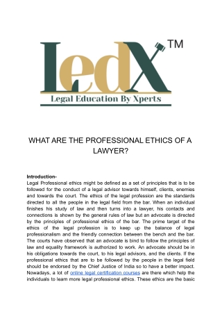 WHAT ARE THE PROFESSIONAL ETHICS OF A LAWYER