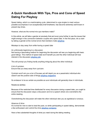 A Quick Handbook With Tips, Pros and Cons of Speed Dating For Playboy