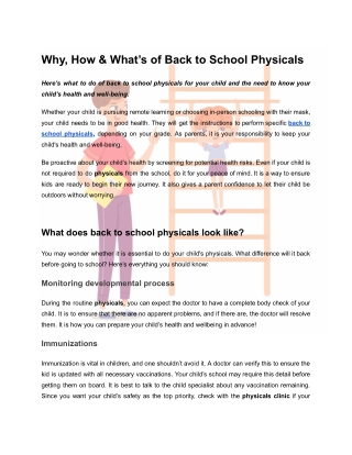 Why, How & What’s of Back to School Physicals