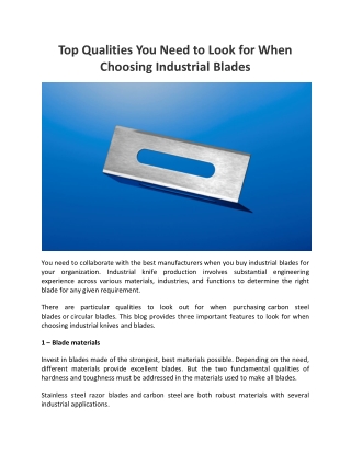 Top Qualities You Need to Look for When Choosing Industrial Blades