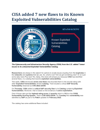 CISA added 7 new flaws to its Known Exploited Vulnerabilities Catalog