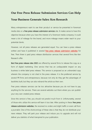 OUR FREE PRESS RELEASE SUBMISSION SERVICES CAN HELP YOUR BUSINESS GENERATE SALES