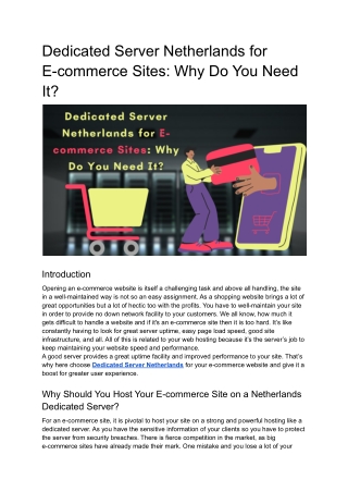 Dedicated Server Netherlands for E-commerce Sites: Why Do You Need It?