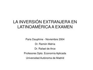 LA INVERSIÓN EXTRANJERA EN LATINOAMÉRICA A EXAMEN