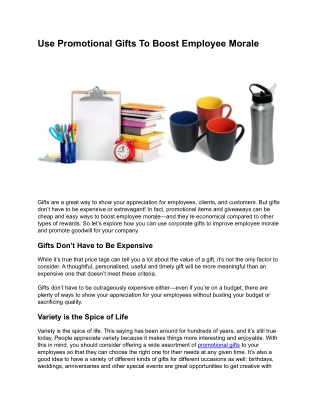 Use Promotional Gifts To Boost Employee Morale