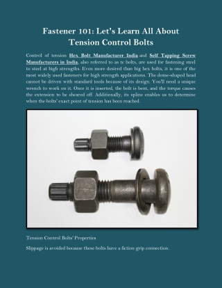 Fastener 101 Lets Learn All About Tension Control Bolts