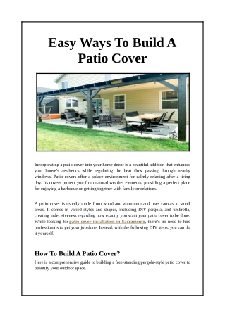 Easy Ways To Build A Patio Cover