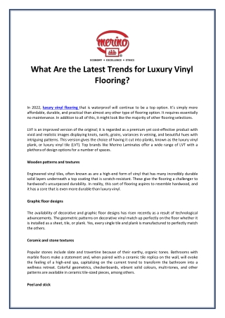 What Are the Latest Trends for Luxury Vinyl Flooring