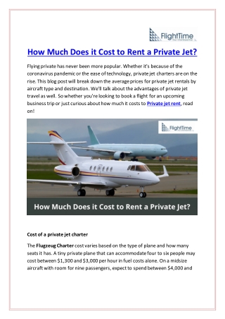 How Much Does it Cost to Rent a Private Jet?