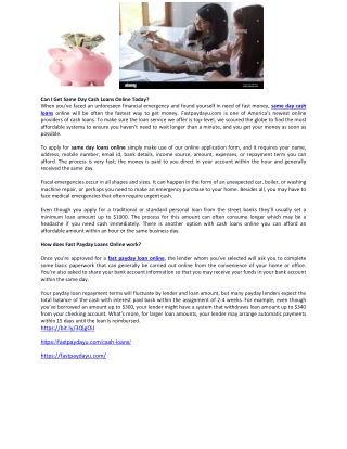 Same Day Cash Loans Online