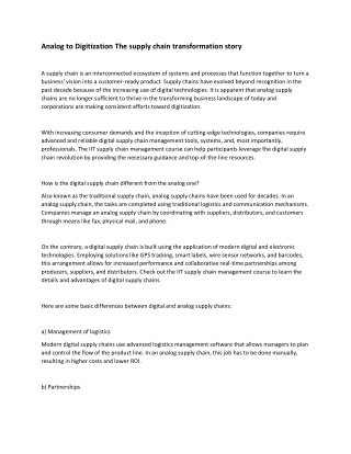 Analog to Digitization The supply chain transformation story