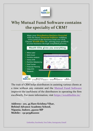 Why Mutual Fund Software contains the specialty of CRM