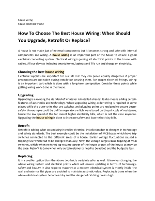 How To Choose The Best House Wiring When Should You Upgrade, Retrofit Or Replace