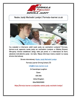 Nauka Jazdy Wschodni Londyn | Formula-learner.co.uk