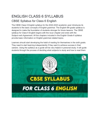 CBSE Syllabus For Class 6 English