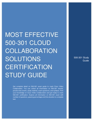 Most Effective 500-301 Cloud Collaboration Solutions Certification Study Guide