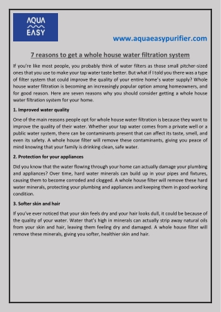 7 reasons to get a whole house water filtration system