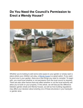 Do You Need the Council's Permission to Erect a Wendy House