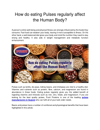 How do eating Pulses regularly affect the Human Body?