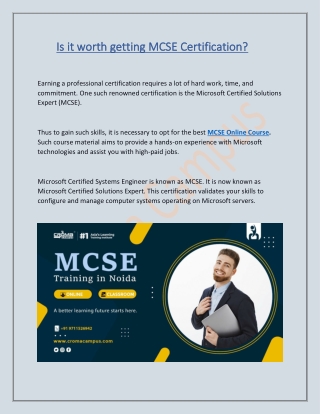 Is it worth getting MCSE Certification