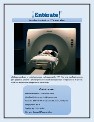 Descubra el costo de un PET scan en Miami