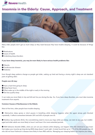 Insomnia in the Elderly: Cause, Approach, and Treatment