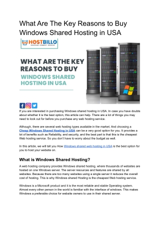 What Are The Key Reasons to Buy Windows Shared Hosting in USA