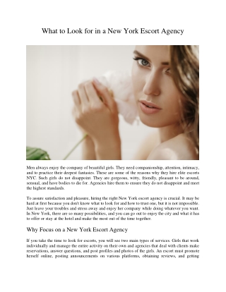 What to Look for in a New York Escort Agency