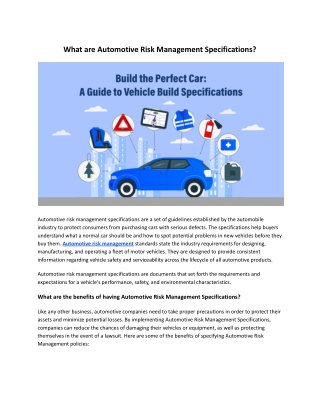 What are Automotive Risk Management Specifications