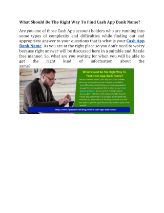 What Should Be The Right Way To Find Cash App Bank Name