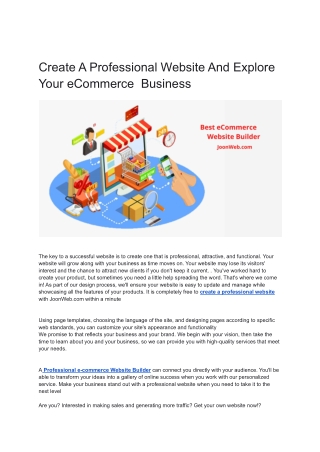 Create A Professional Website And Explore  Your eCommerce  Business