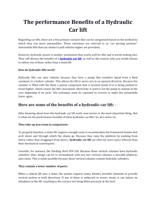 The performance Benefits of a Hydraulic Car lift