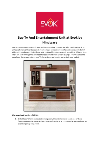 Buy Tv And Entertainment Unit at Evok by Hindware