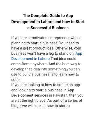The Complete Guide to App Development in Lahore and how to Start a Successful Business