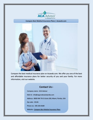 Compare Best Medical Insurance Plans | Acaweb.com