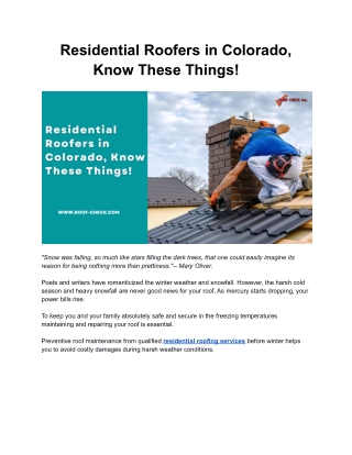 Residential Roofers in Colorado, Know These Things!