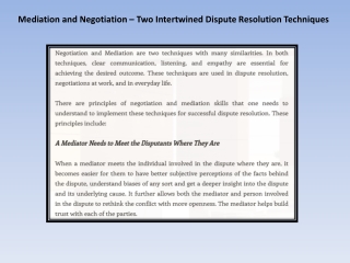 Mediation and Negotiation – Two Intertwined Dispute Resolution Techniques