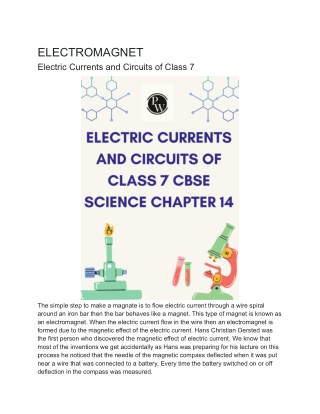 ELECTROMAGNET Electric Currents and Circuits Notes of Class 7