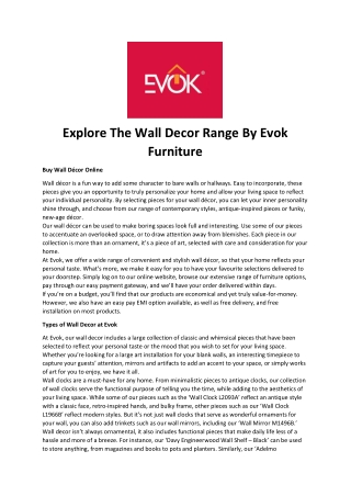 Explore The Wall Decor Range By Evok Furniture
